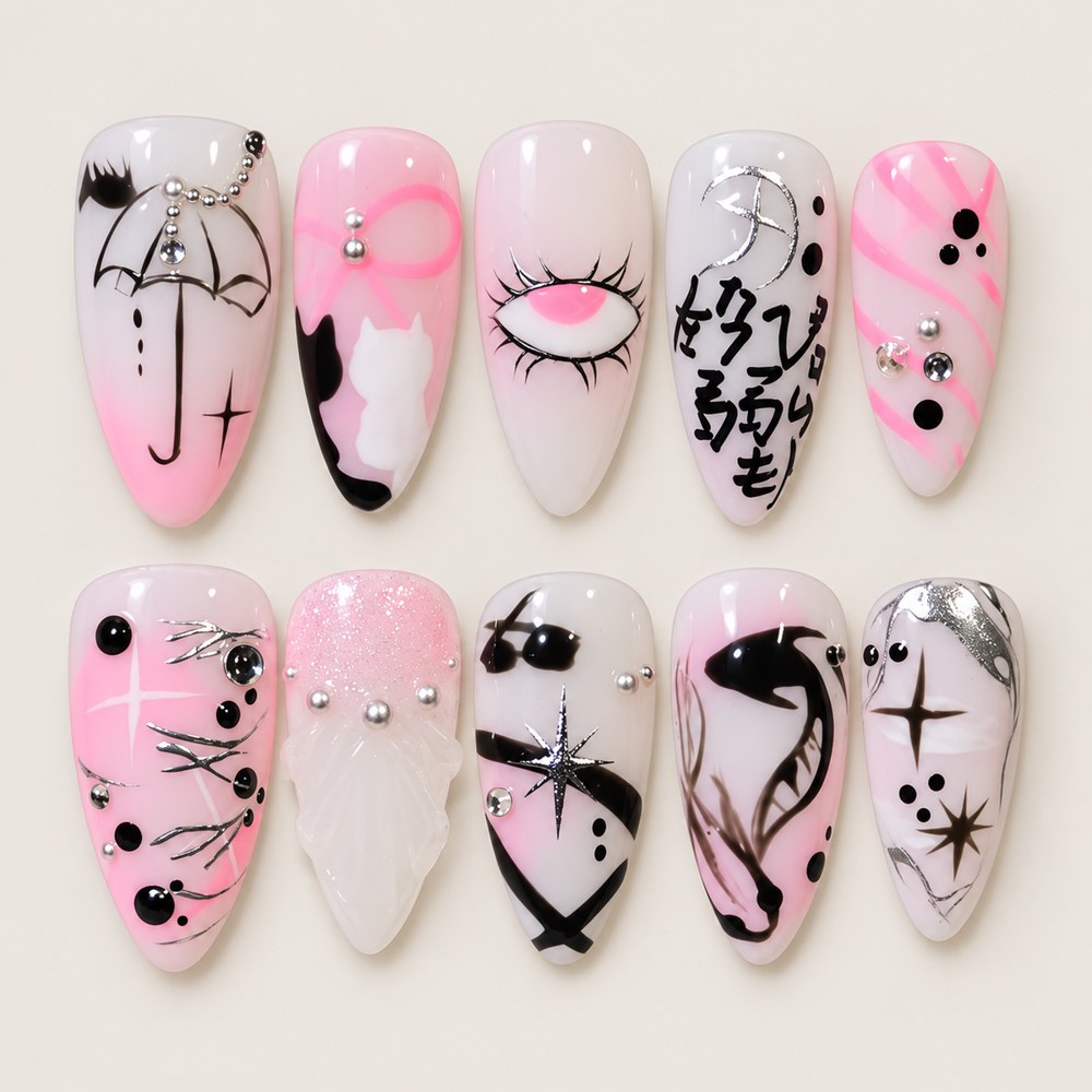 Pink After Dark - Pink Gothic Press-On Nails