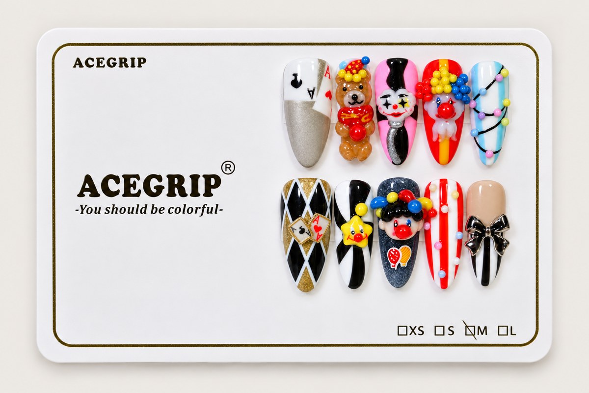 ACEGRIP Scarlet Diamond, style AN8013, complete 10-nail set on its presentation card