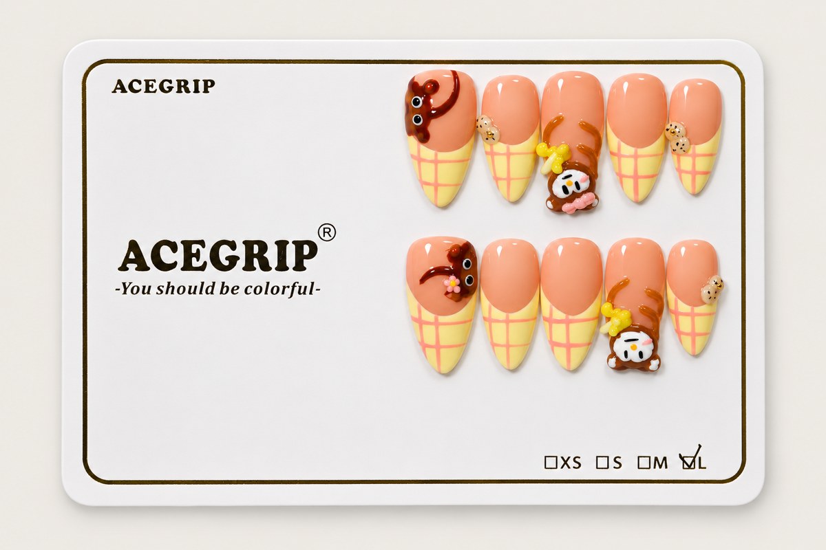 ACEGRIP Blush French, style AN8017, complete 10-nail set on its presentation card