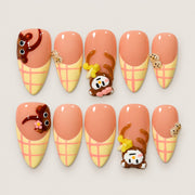 ACEGRIP Blush French press-on nails in peach nude, yellow, and white, with French-tip color blocking, style AN8017