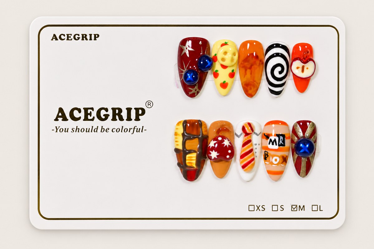ACEGRIP Clementine Spirals, style AN8020, complete 10-nail set on its presentation card