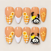 ACEGRIP Blush Checks press-on nails in peach nude, orange, yellow, and white, with check and grid patterns, style AN8028
