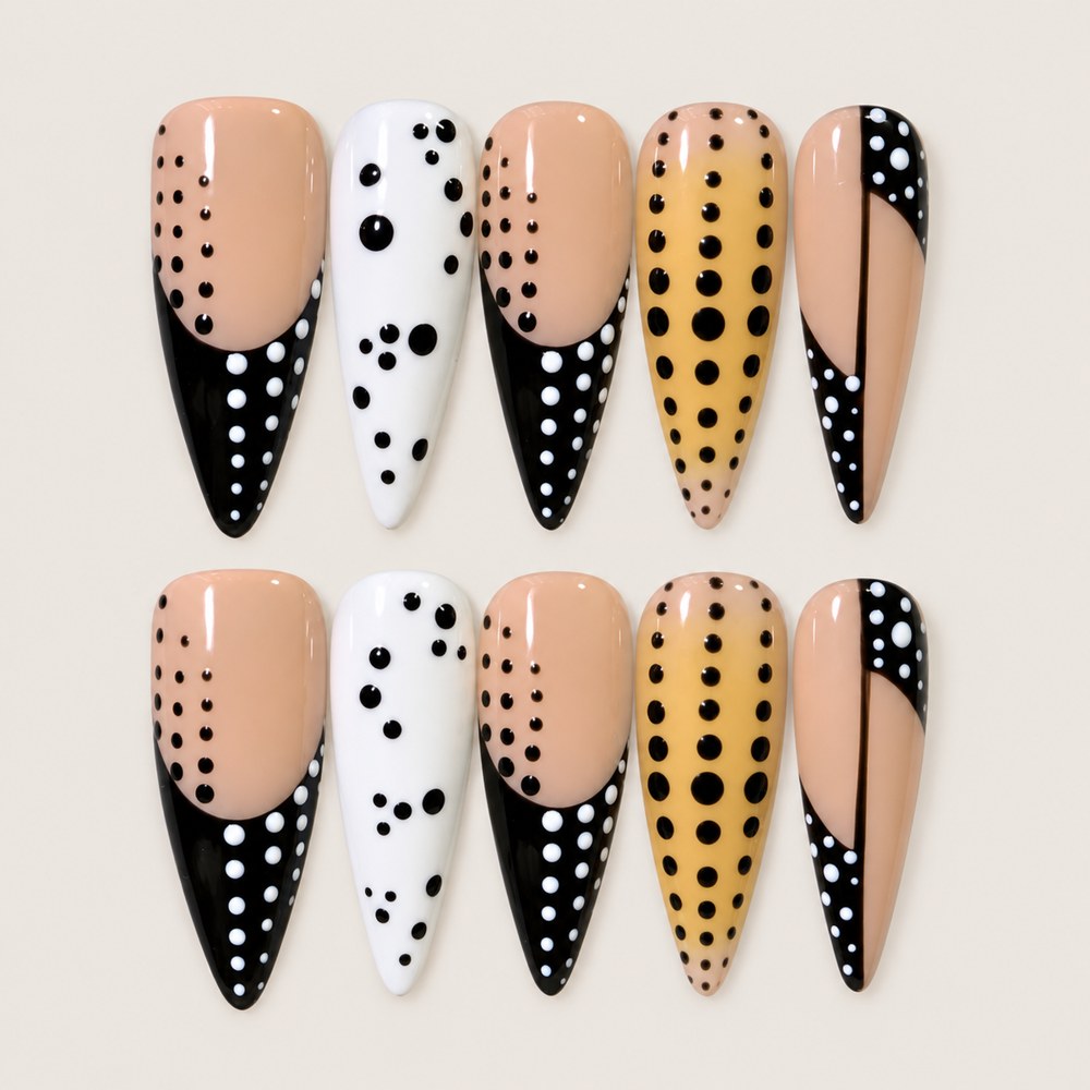 Dotted Contrast - Polka Dot French Press-On Nails