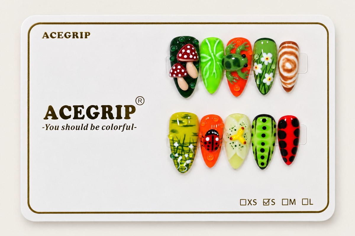 ACEGRIP Jade Mushroom, style AN8052, complete 10-nail set on its presentation card