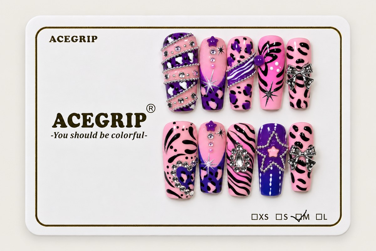 ACEGRIP Rose Spotted, style AN8056, complete 10-nail set on its presentation card