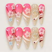 ACEGRIP Rose Bloom press-on nails in pink, peach nude, and white, with floral accents, style AN8062