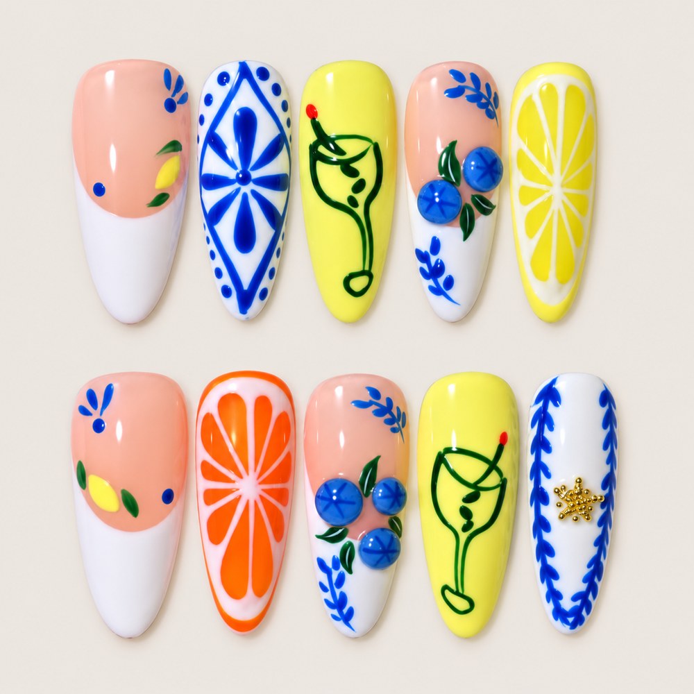 Blush Citrus - Peach Nude Citrus-Slice & Leaf Press-On Nails