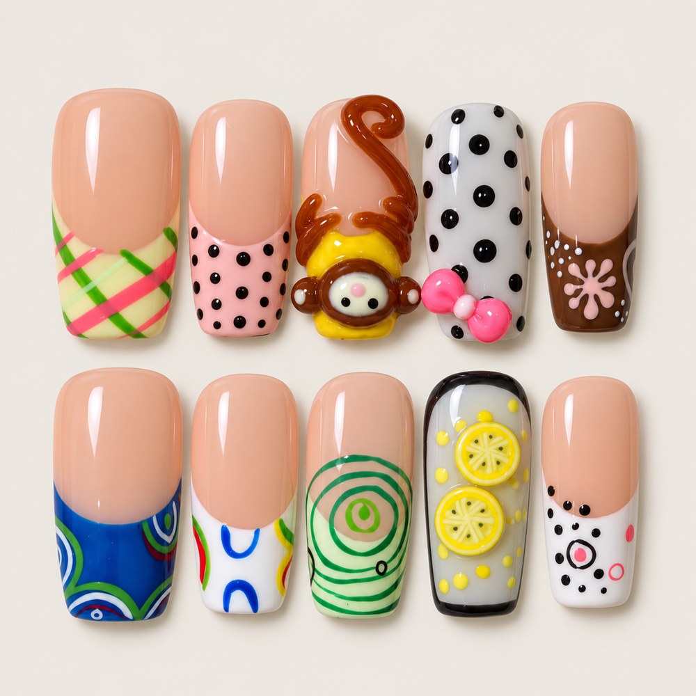 Blush Spirals - Peach Nude Spiral & Polka Dot Press-On Nails