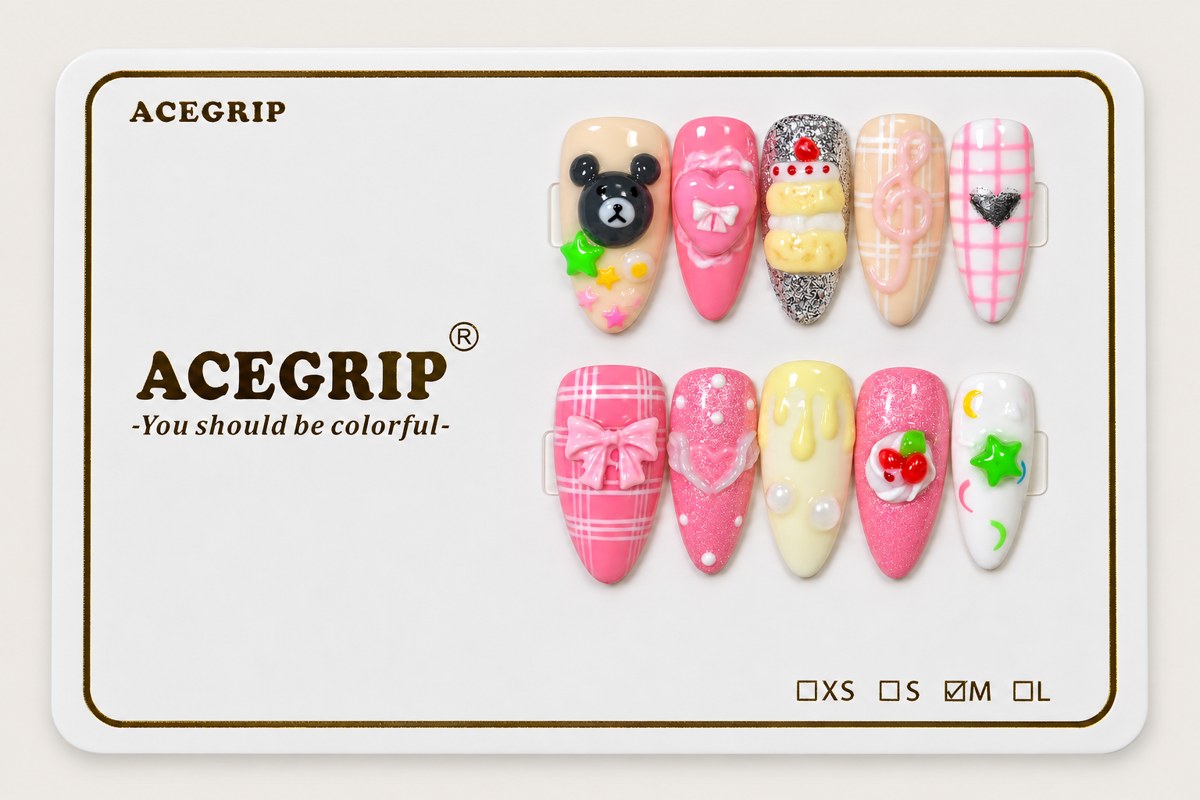 ACEGRIP Rose Treats, style AN8082, complete 10-nail set on its presentation card