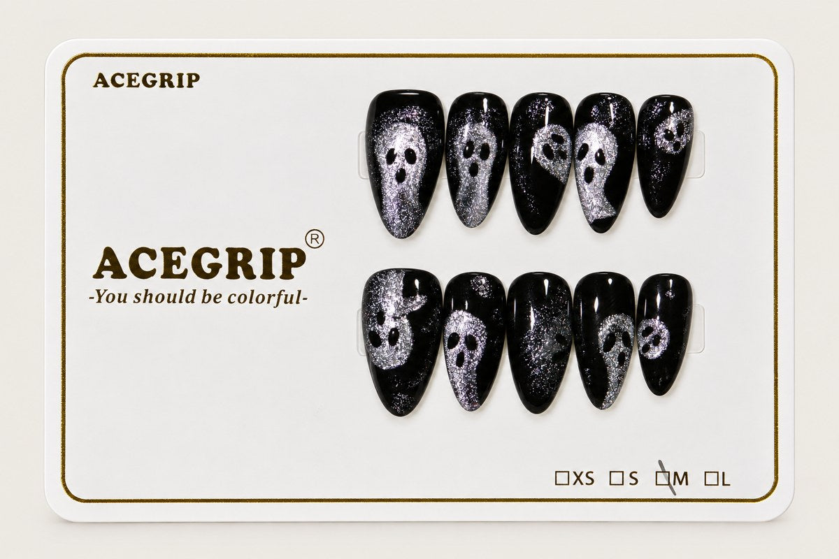 ACEGRIP Onyx Ghosts, style AN8084, complete 10-nail set on its presentation card