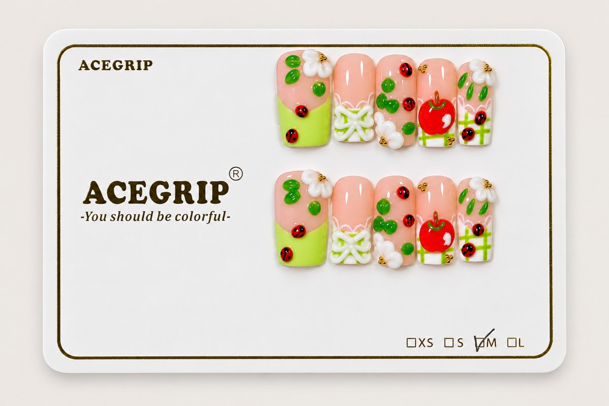 ACEGRIP Blush Orchard, style AN8103, complete 10-nail set on its presentation card