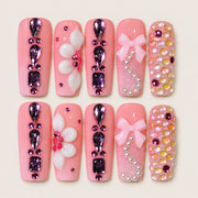 ACEGRIP Rose Jewels press-on nails in pink, purple, and white, with gem-like accents, style AN8106