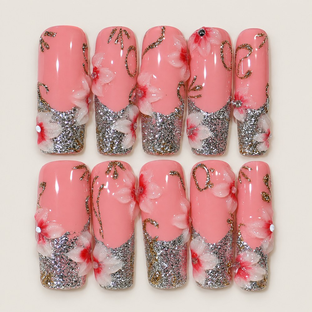 Rose French - Pink French & Floral Press-On Nails
