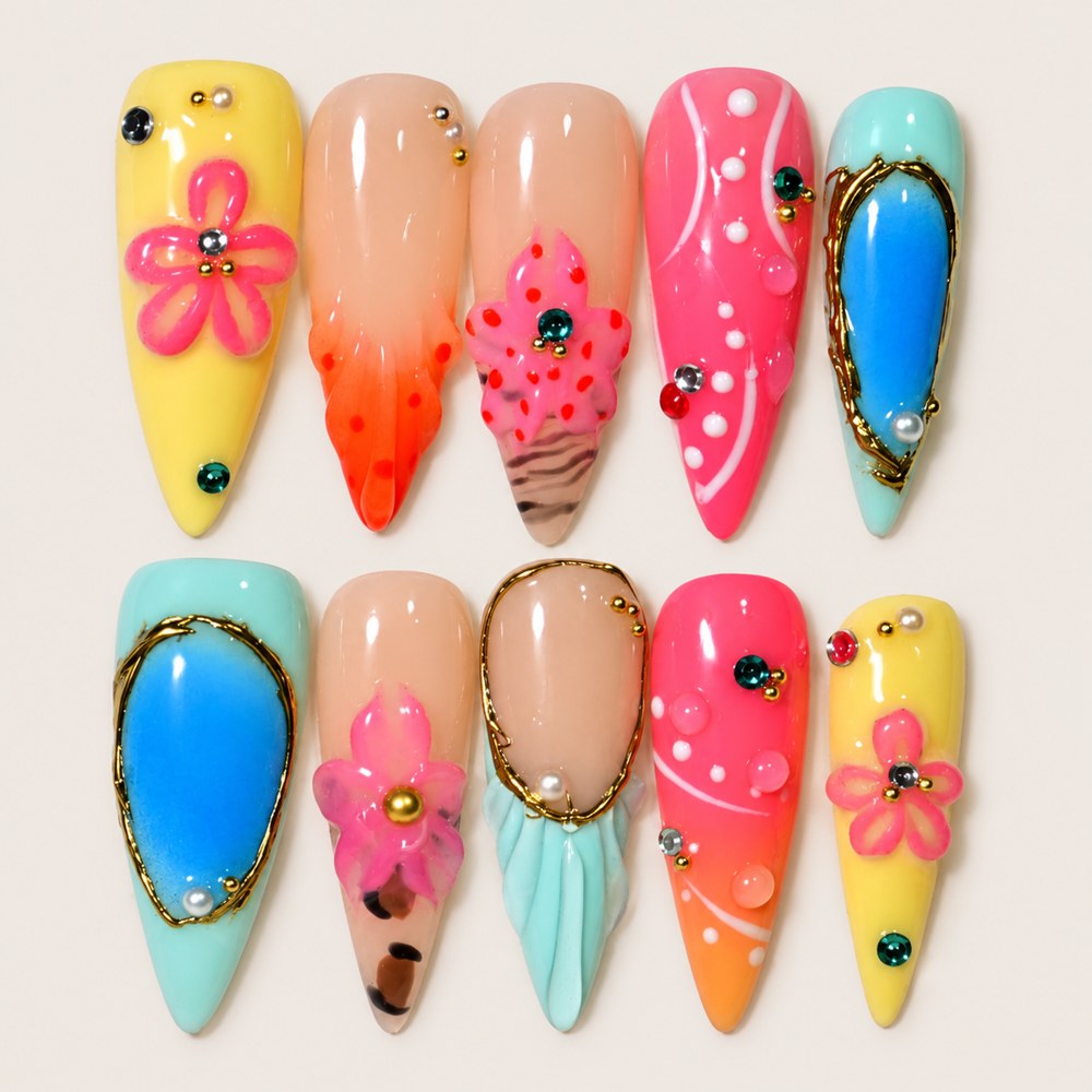 Rose Petal Cameo - Pink Floral & Ornamental Press-On Nails