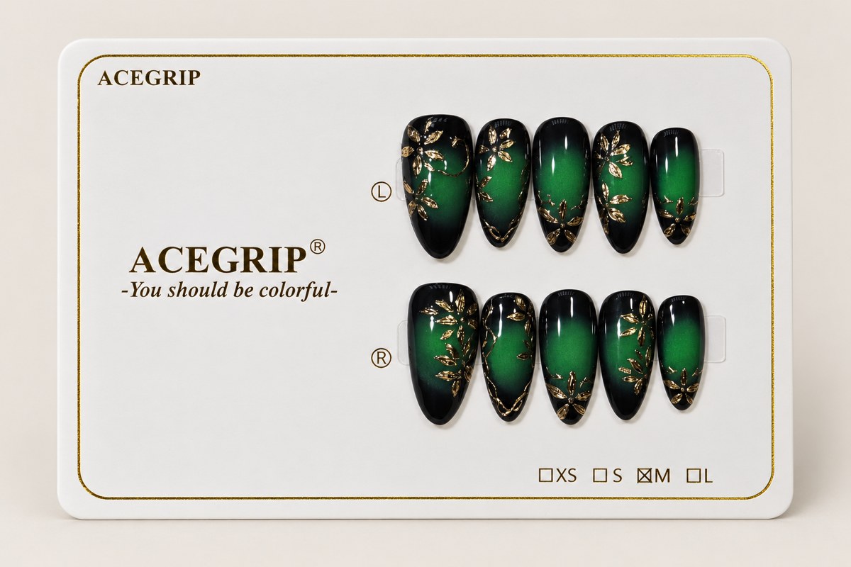 ACEGRIP Onyx Fade, style BF4003, complete 10-nail set on its presentation card