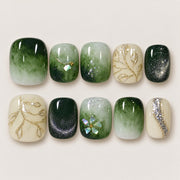 ACEGRIP Moss Gleam press-on nails in green, cream, and gold tones, with a shimmering finish, style BF4006