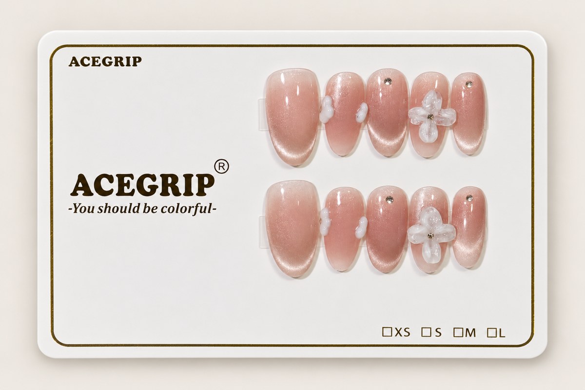 ACEGRIP Rose Glow, style BF4010, complete 10-nail set on its presentation card