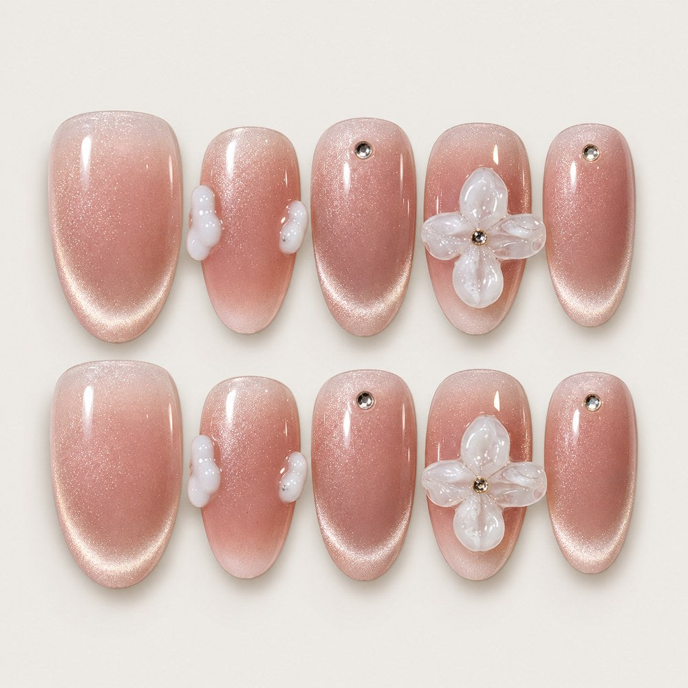 ACEGRIP Rose Glow press-on nails in pink and white, with a shimmering finish, style BF4010