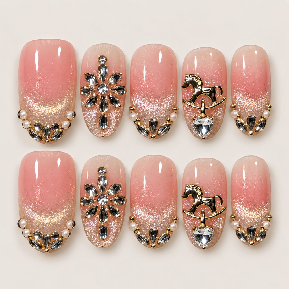 Rose Tips - Pink French & Cross Press-On Nails