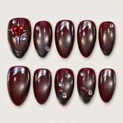 ACEGRIP Scarlet Gleam press-on nails in red and silver tones, with a shimmering finish, style BF4014