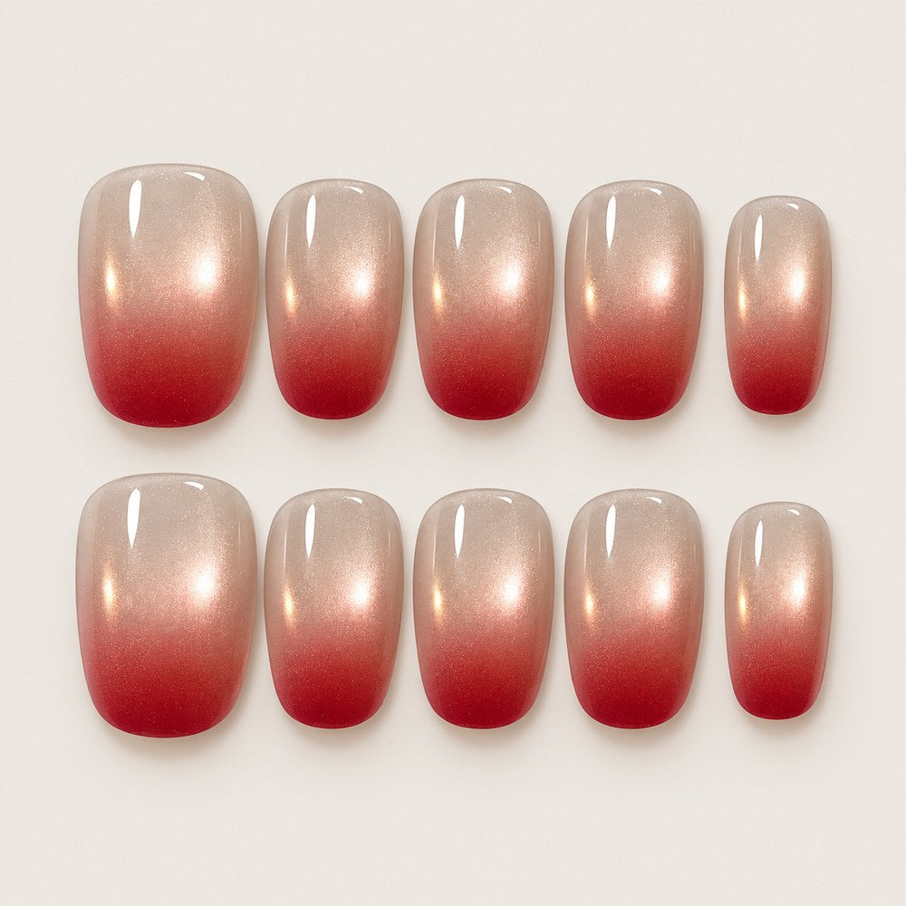 ACEGRIP Blush Gradient press-on nails in peach nude and red, with soft color gradients, style BF4017