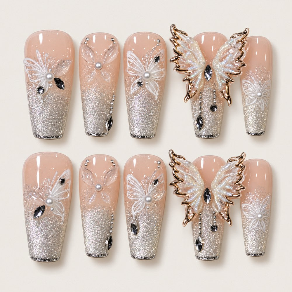 Blush Butterfly - Peach Nude Butterfly Press-On Nails
