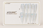 ACEGRIP Ivory Glow, style BF4034, complete 10-nail set on its presentation card