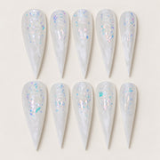 ACEGRIP Ivory Glow press-on nails in white and blue, with a shimmering finish, style BF4034