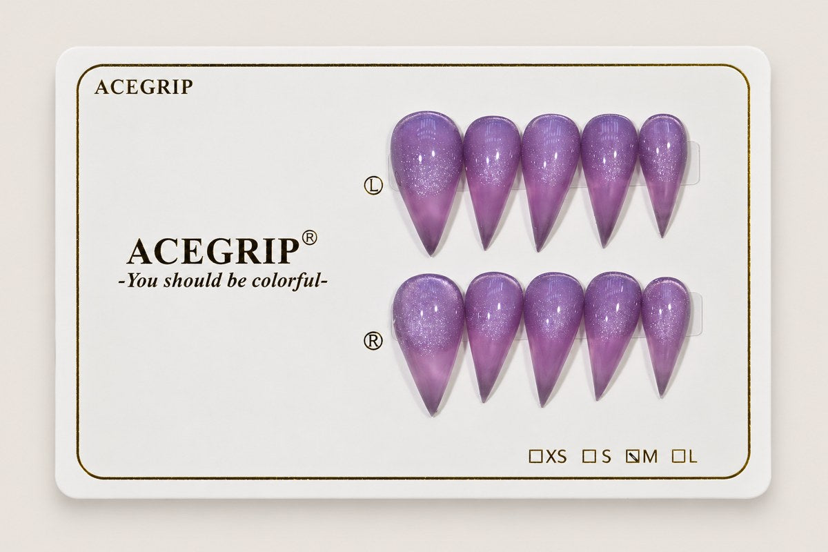 ACEGRIP Violet Glow, style BF4035, complete 10-nail set on its presentation card