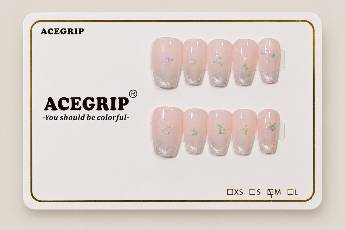 ACEGRIP Rose Gleam French, style BF4036, complete 10-nail set on its presentation card