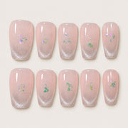ACEGRIP Rose Gleam French press-on nails in pink and green, with a shimmering finish, style BF4036