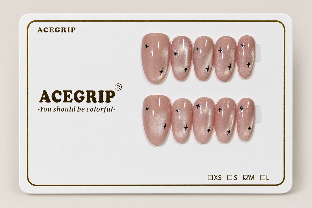 ACEGRIP Rose Gleam Starburst, style BF4037, complete 10-nail set on its presentation card
