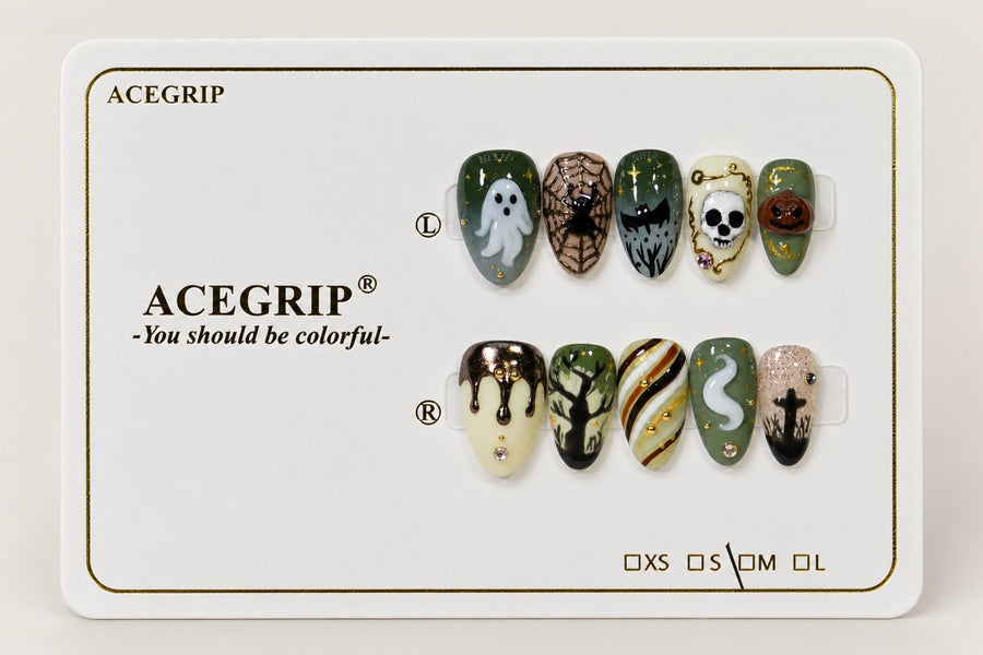 ACEGRIP Jade Haunt, style BF4040, complete 10-nail set on its presentation card