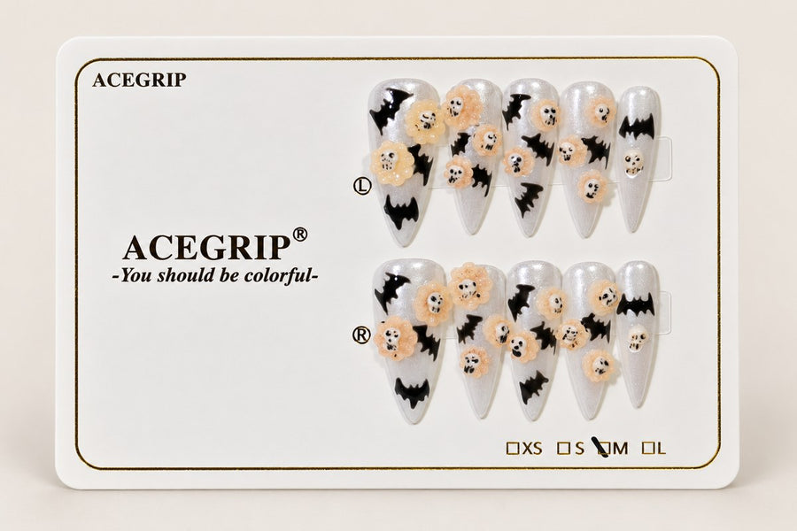 ACEGRIP Ivory Bat Flight, style BF4041, complete 10-nail set on its presentation card