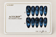 ACEGRIP Azure Glow, style BF4051, complete 10-nail set on its presentation card