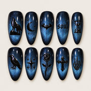 ACEGRIP Azure Glow press-on nails in blue and black, with a shimmering finish, style BF4051