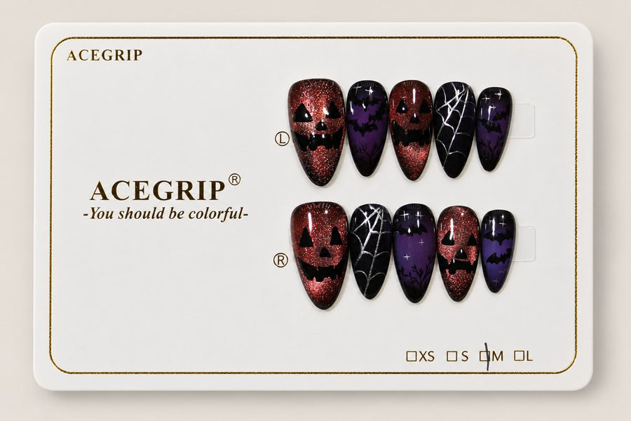 ACEGRIP Scarlet Pumpkin, style BF4053, complete 10-nail set on its presentation card