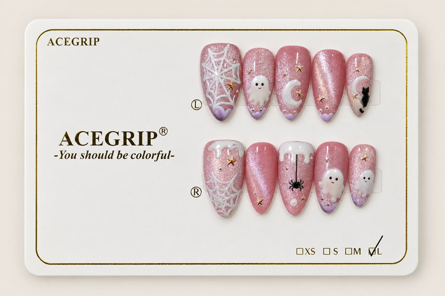 ACEGRIP Rose Ghosts, style BF4057, complete 10-nail set on its presentation card