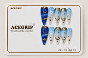 ACEGRIP Azure Starlight, style CL12035, complete 10-nail set on its presentation card