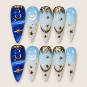 ACEGRIP Azure Starlight press-on nails in blue, white, and gold tones, with star motifs, style CL12035