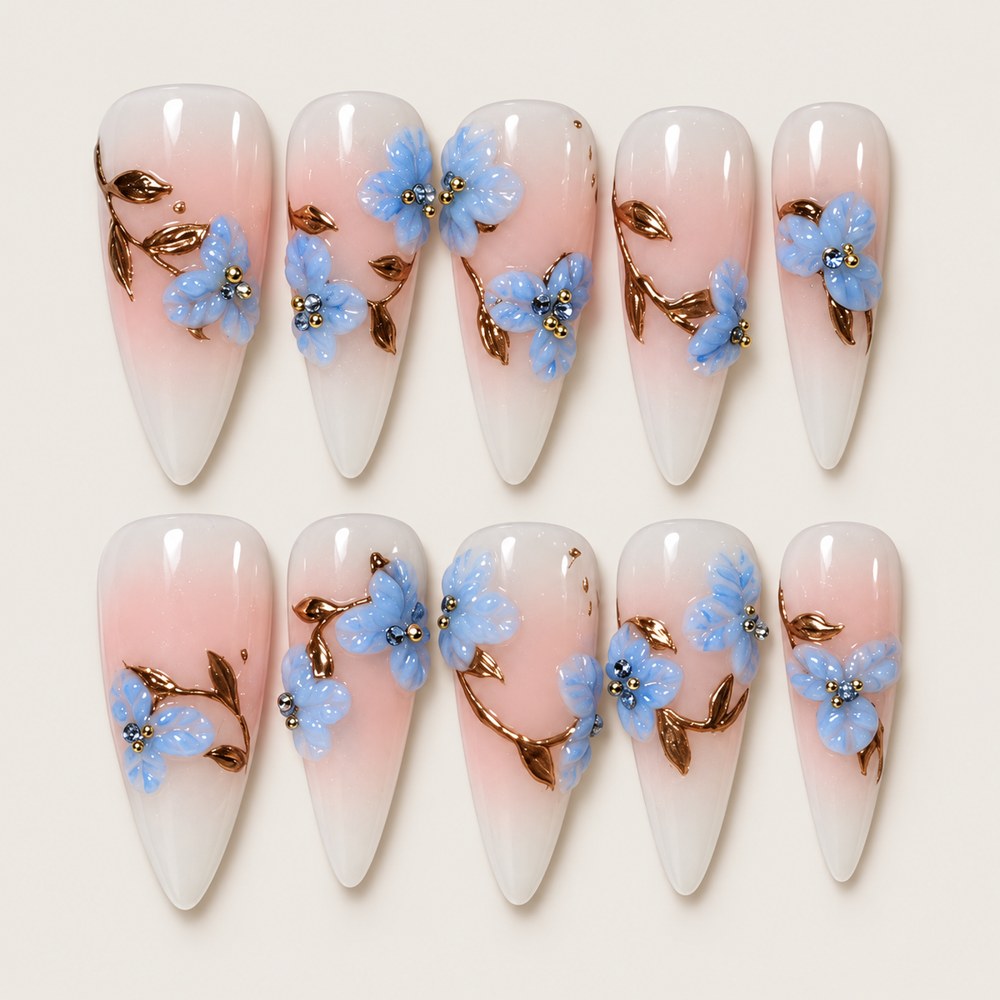 蜜桃裸色花卉与枝蔓穿戴甲 - Blush Petal Branches