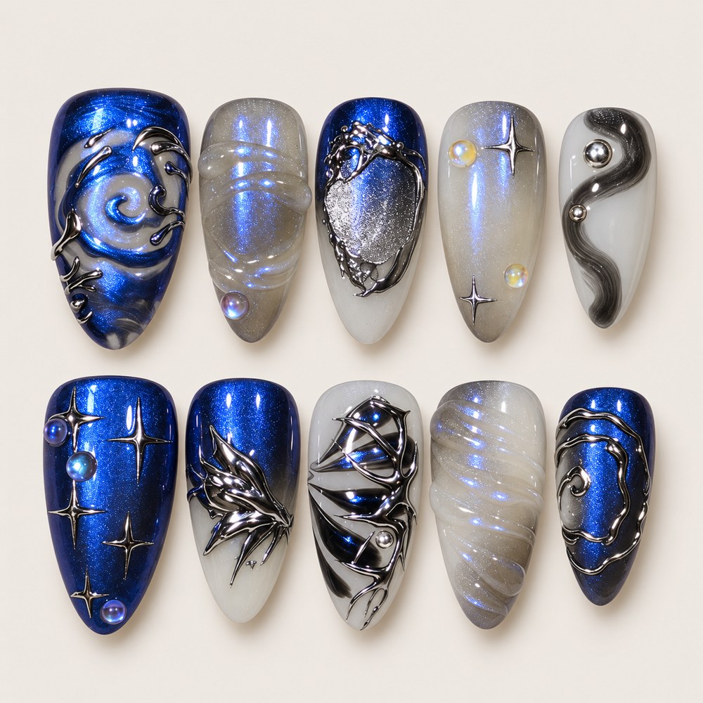 Azure Loops - Blue Loop & Sculpted Texture Press-On Nails