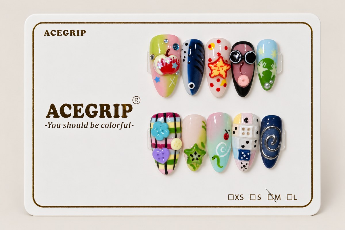 ACEGRIP Rose Expressions, style CL1217, complete 10-nail set on its presentation card
