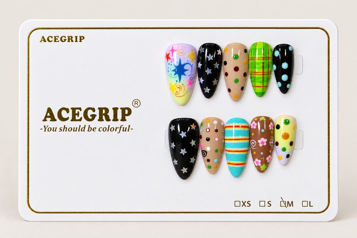 ACEGRIP Onyx Starlight, style DC6005, complete 10-nail set on its presentation card