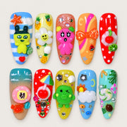 ACEGRIP Azure Companions press-on nails in blue, pink, red, and green, with animal accents, style DC6008