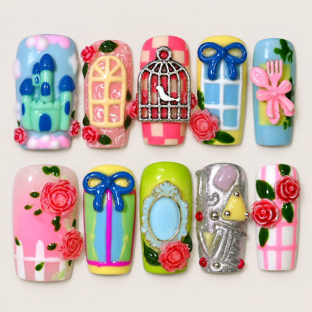 Azure Windows - Blue Window & Rose Press-On Nails