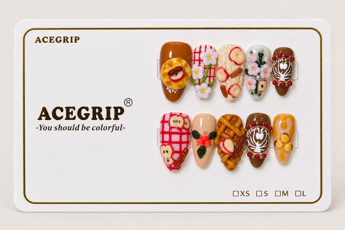 ACEGRIP Cocoa Candy, style DC6018, complete 10-nail set on its presentation card