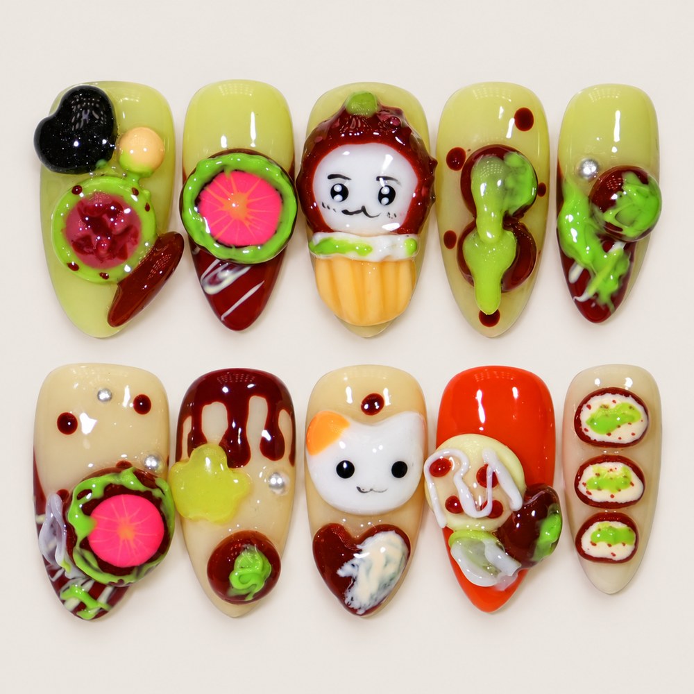 Lime Diner - Lime Green Miniature Food & Fruit Press-On Nails