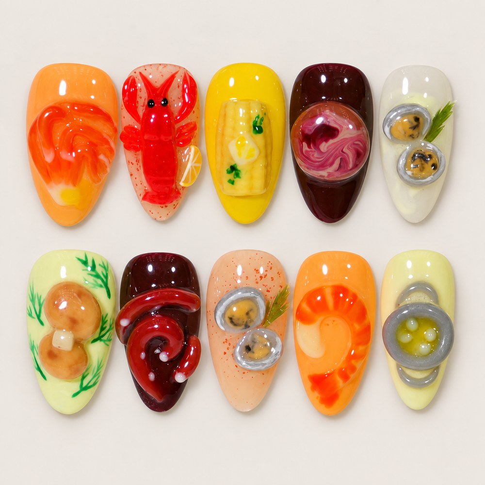 Clementine Seafood - Orange Seafood & Drink Press-On Nails