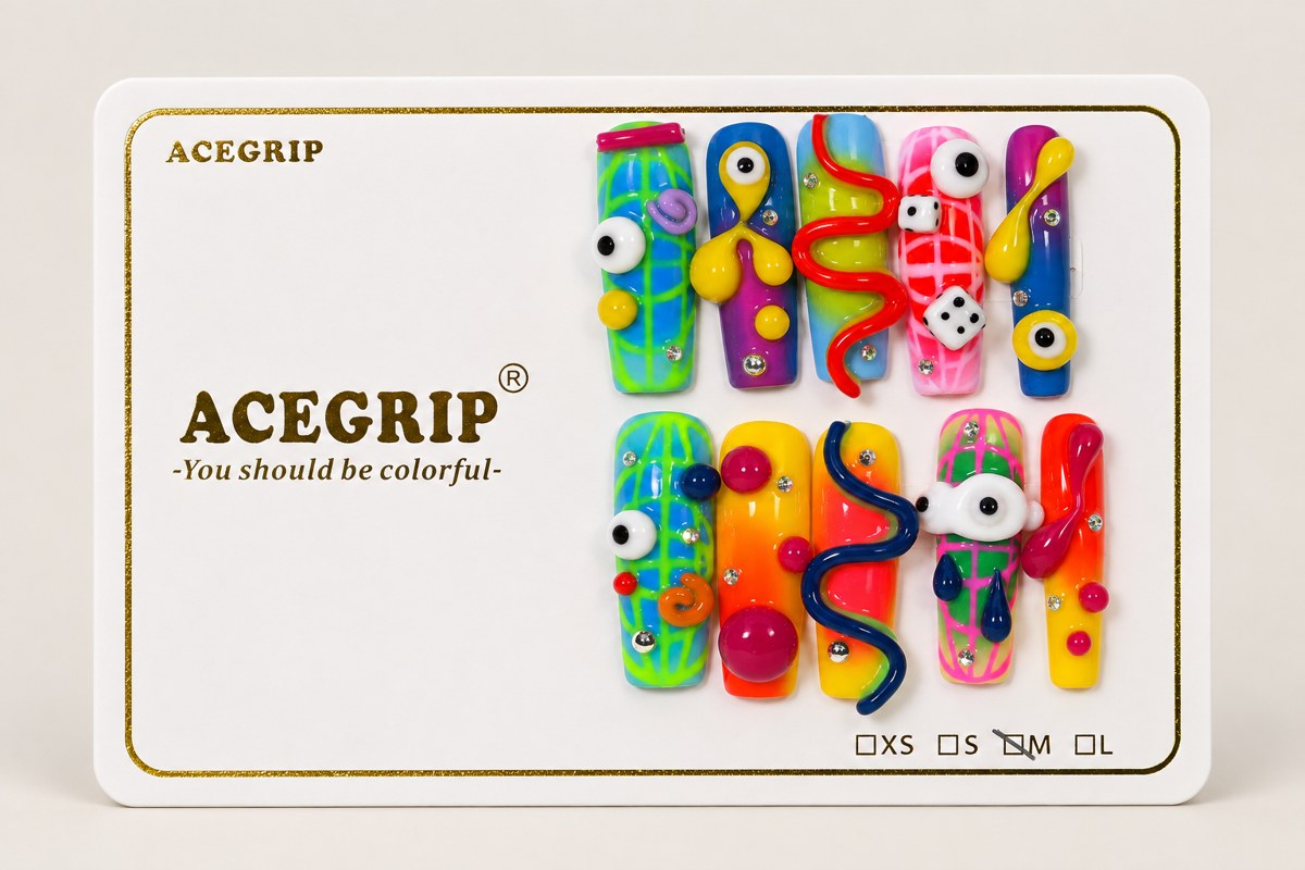 ACEGRIP Azure Gaze, style DC6023, complete 10-nail set on its presentation card